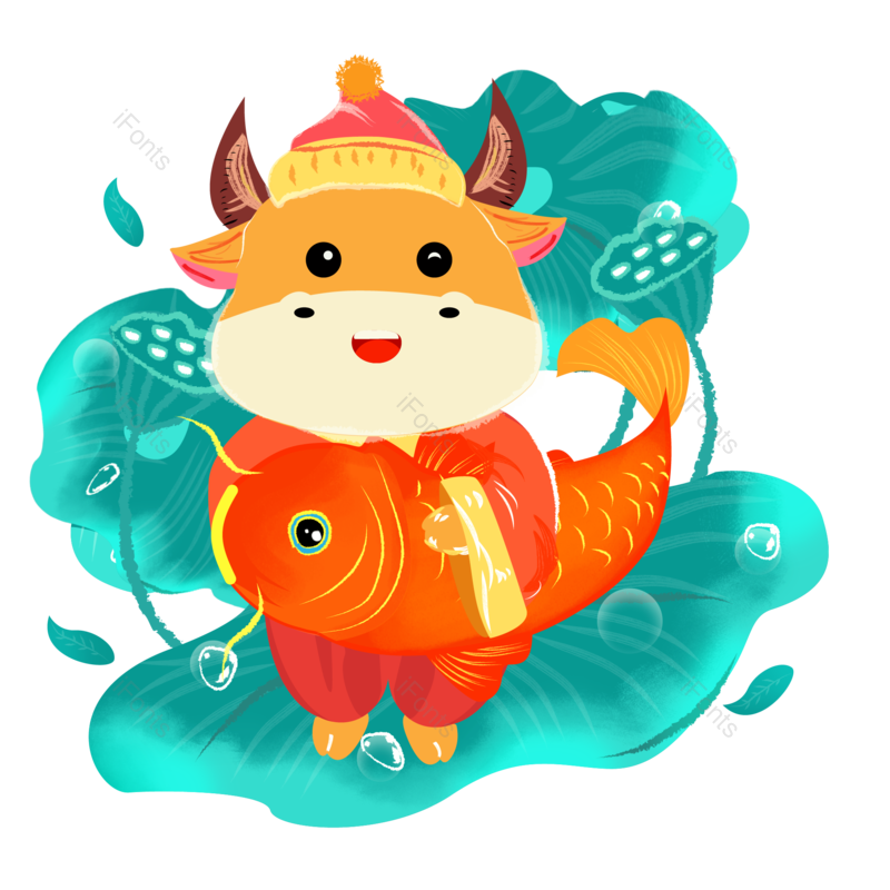 新年图片,手绘元素,荷叶PNG,免抠素材